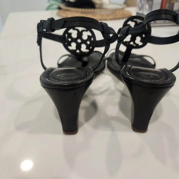 Tory Burch Miller Black Leather Wedge Sandals - Picture 8 of 14